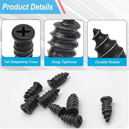 61PCS Tire Repair Rubber Nails Kit .Tire Screw Plug Repair Kit with Box and Screwdriver, Self Screw in Tire Repair Plugs for Car, Motorcycle, Truck, Tractor Tire Puncture Repair