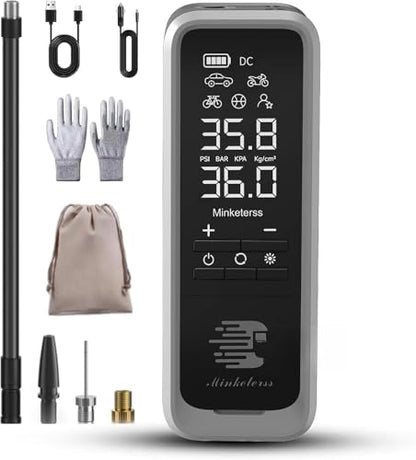 Tire Inflator Portable Air Compressor/Pump for Car Tires w/Digital Tire Pressure Gauge - Air Compressor (160 PSI) - Motorcycle, Electric Bike Pump and Bicycle Pump w/LED Light - style: black & gray 1