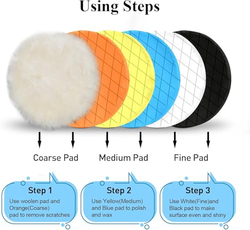 Autolock 6" Buffing Polishing Pads, 6Pcs 6.5inch 165mm Face for 6 Inch Backing Plate Compound Buffing Sponge and Woolen Pads Cutting Polishing Pad Kit for Car Buffer Polisher, Polishing and Waxing - size: 6.5 Inch