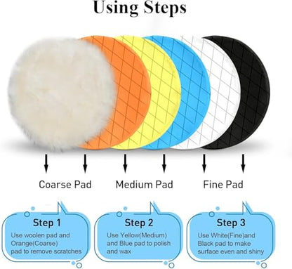 Autolock 6" Buffing Polishing Pads, 6Pcs 6.5inch 165mm Face for 6 Inch Backing Plate Compound Buffing Sponge and Woolen Pads Cutting Polishing Pad Kit for Car Buffer Polisher, Polishing and Waxing - size: 6.5 Inch