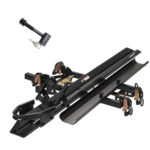 CRAVOT Motorack M1 Motorcycle Hitch Carrier with Ramp, 350 lbs Capacity Dirt Bike Carrier, Foldable Hauler Hitch Mount Rack Anti-Rattle Up to 4-inch Fat Tire 2" Receiver - size: MotorRack M1 350lbs