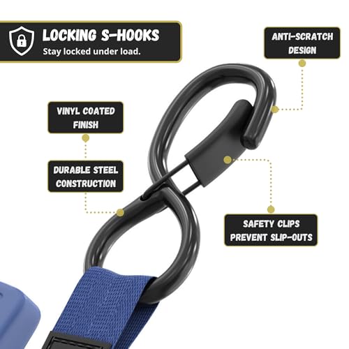 JACO Retractable Ratchet Straps - 1 in x 15 ft (2-Pack) (1,760lbs Break Strength) | Auto Self Retracting Cargo Tie Down Strap Set (Blue) - color: Blue, size: 2-Pack