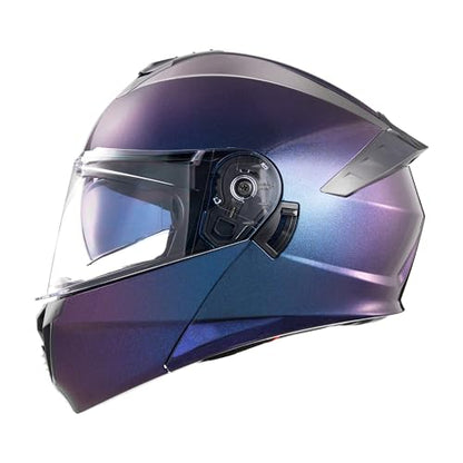KYPARA Motorcycle Dual Visor Flip up Modular Full Face Helmet with DOT Certification of Impressionism - style: BlueChameleon