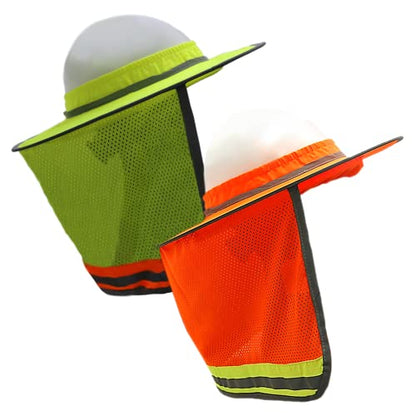 Wolf High-Visibility Orange Reflective Full-Brim Hard Hat Mesh Sun Visor Neck Shade - color: Hi-viz Lime & Orange