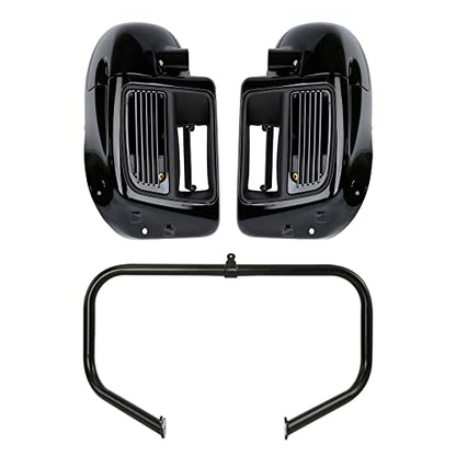 TCMT Highway Engine Guard Crash Bar Lower Vented Leg Fairing Water-Cooled Fit For Harley Touring 2014-2024 Road King Street Glide Road Glide Electra Glide 2018-2020 CVO Limited FLHTKSE - color: Black Crash Bar, Standard Leg, size: Style A Lower Vented Leg
