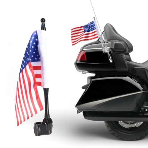 ONE.K.S Motorcycle Flag Mounts 1pcs Flag Pole Luggage Rack Vertical American USA Flagpole Fit for Honda Gold Wing GL1800 Touring Road King Street Road Glide FLHT Sportster XL883 1200 (Black) - color: Black