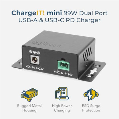 Coolgear ChargeIT! Mini 99W Dual Port USB Charger | USB-C PD 3.0, USB-A QC 3.0 & PPS | UL & IEC Compliant - style: 99.0 Watts