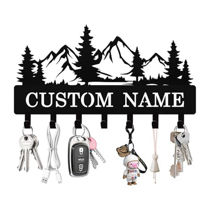 Personalized Key Holder Wall Mount, Custom Name Metal Key Rack Organizer, Mountain Theme Wall Keys Hanger with Hooks for Home, Entryway, Kitchen, Office, Hallway, Doorway - color: 04 Mountain
