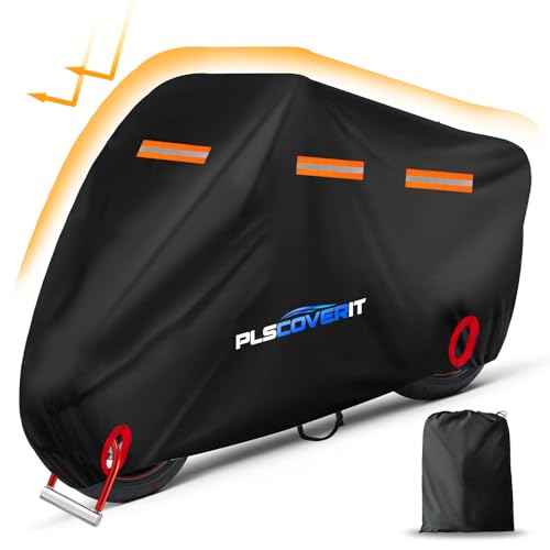 Motorcycle Cover, 600D Heavy Duty Waterproof Motorbike Cover, Dustproof Motorcycles Vehicle Cover Scooter Shelter Protection with Reflective Strips & Storage Bag 116" x 41" x 50" - size: 116" x 41" x 50"