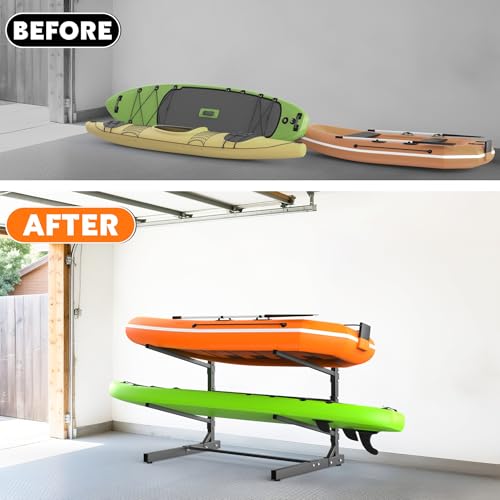 TORACK Garage Floor Kayak Storage Rack, Heavy-Duty Freestanding Metal Kayak Storage Stand - style: 2-tier