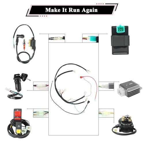 50cc Dirt Bike Wiring Harness Complete Kit with Full Wave Regulator A7TJC Spark Plug for 49cc 50cc 70cc 90cc 110cc 125cc Chinese Dirt Pit Bike with 4-Stroke Engine - style: ZMBWH004YFJ