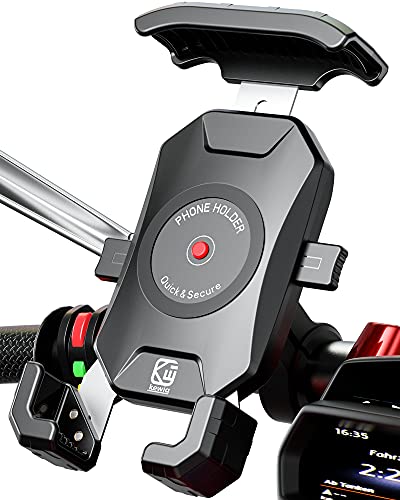 BRCOVAN Bike Motorcycle Phone Mount Holder, 1s Locking | with Solid Aluminum Alloy Mounting Base, Handlebar Cell phone Clip for Bicycle ATV Scooter, Fit 4-7'' Smartphone