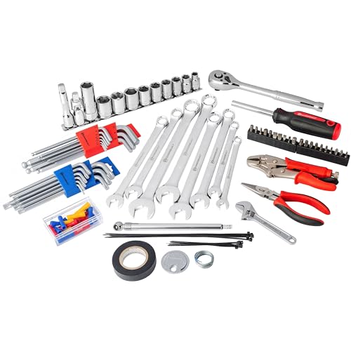 Powerbuilt 100 Piece Motorcycle Tool Kit with Roll Pouch, Roadside, Travel Wrenches, Ratchet, Sockets - 643028ECE