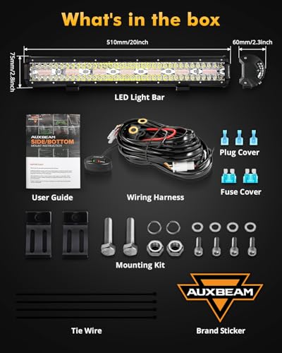 Auxbeam 6 Modes Amber White Series, 20 Inch LED Light Bar 420W, Strobe Light Flashing Warning Emergency, Spot Flood Combo Off Road Light for Trucks, Cars, ATVs, UTVs, Boats - color: 20"