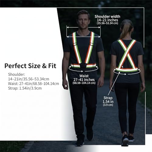 High Visibility Reflective Safety Vest, 2 Inch Wide Straps, Adjustable and Elastic, for Running, Cycling, Walking, Construction, Motorcycle