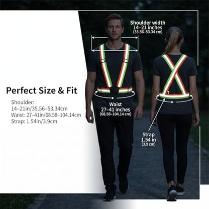 High Visibility Reflective Safety Vest, 2 Inch Wide Straps, Adjustable and Elastic, for Running, Cycling, Walking, Construction, Motorcycle