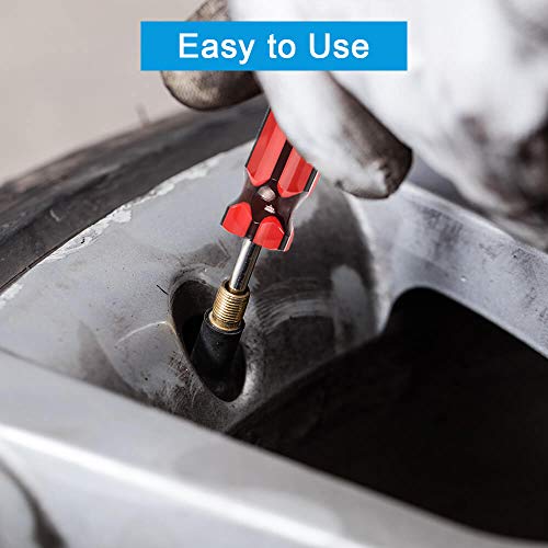 Riseuvo 6Pcs Tire Valve Stem Removal Tool - Single and Double Heads Valve Core Remover, 4-Way Valve Tool Great Tire Repair Tool, 10pcs Valve Stem Caps, 20pcs Valve Stem Core