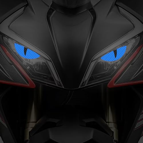 2 Pairs Car Reflective Stickers Cat Eyes, Motorcycle Headlight Semicircle Eye Decals, Waterproof Vinyl Safety Warning Decals for Car Truck Window Rear Tailgate (Blue) - color: Blue