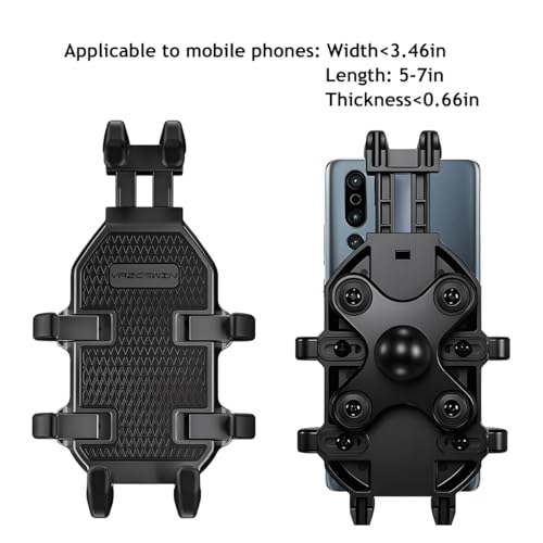 Motorcycle Phone Mount Holder, 360° Adjustable Anti-Theft Motorbike Handlebar Cellphone Mount with Vibration Dampener, Bike Smartphone Holder Clamp, Suitable for 5.1"-7" Phones