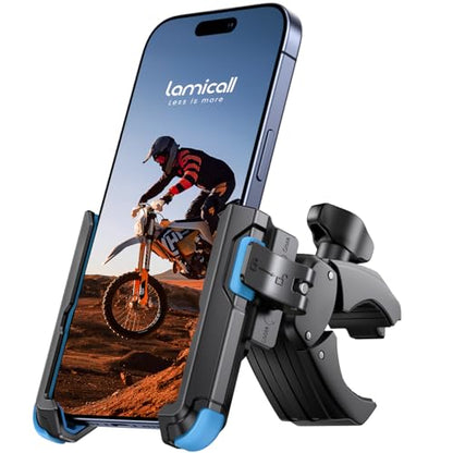 Lamicall Motorcycle Bike Phone Mount - [1s Quick Release] Bike Cell Phone Holder Clip, Bicycle Scooter Handlebar Clamp, Gifts for iPhone 17 16 15 14 Pro Max, Galaxy S25 S24 Ultra, 4.7-7" Phones, Blue - color: Blue