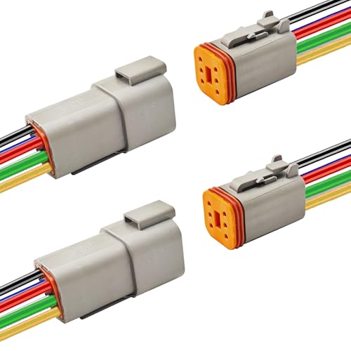 14 AWG 6 Pin DT Connector, 6 Wire Automotive Waterproof Electrical Connectors, 14 Gauge Male and Female Quick Connect Harness for Car Truck Boat -2 Pack - style: 6 Pin
