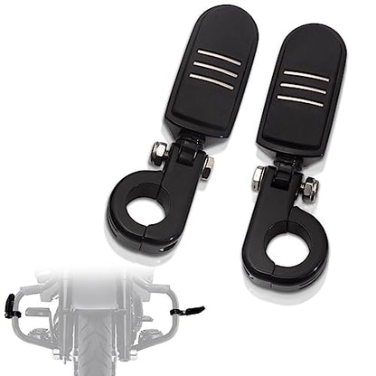 FOVPLUE 1.25" Highway Footpegs, Adjustable Footrest w/Mounting P-Clamps for Harley Touring Softail Dyna Sportster Honda Kawasaki Suzuki Yamaha Indian Victory w/1-1/4" Engine Guard, Gloss Black#1 - color: Gloss Black