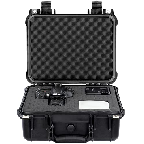 Eylar 13" Protective Hard Camera Case, IP67 Waterproof & Shockproof for Gear, Audio & Video Equipment, Drones, and Tools with Customizable Foam, TSA Approved, 13.37 Inch x 11.62 Inch x 6 Inch (Black) - color: Black