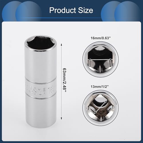 Spark Plug Impact Socket 63mm for Car Motorcycle Dirtbike Repair Hardware Tool CR-V Silver Tone Durable 6 Point 16mm 1/2 Inch Drive