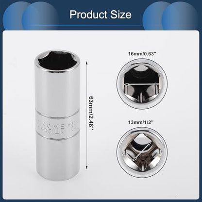 Spark Plug Impact Socket 63mm for Car Motorcycle Dirtbike Repair Hardware Tool CR-V Silver Tone Durable 6 Point 16mm 1/2 Inch Drive