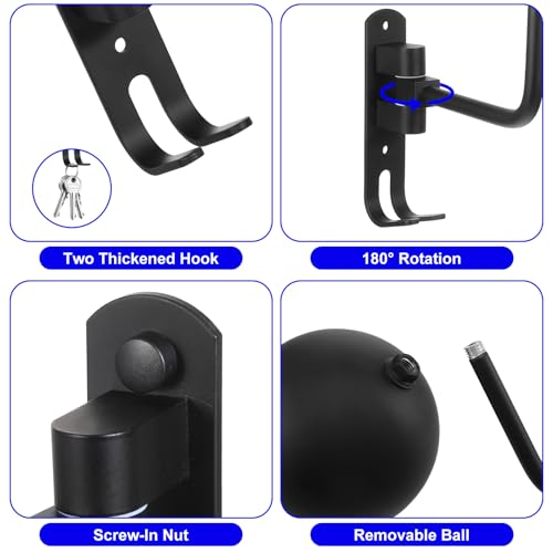 2 Pack 180° Rotating Aluminum Alloy Helmet Holder Wall Mount – Sphere Protects Shape, Double Hooks for Coats & Keys, Space-Saving Motorcycle Helmet Rack for Garage, Home