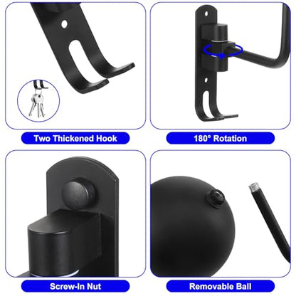 2 Pack 180° Rotating Aluminum Alloy Helmet Holder Wall Mount – Sphere Protects Shape, Double Hooks for Coats & Keys, Space-Saving Motorcycle Helmet Rack for Garage, Home