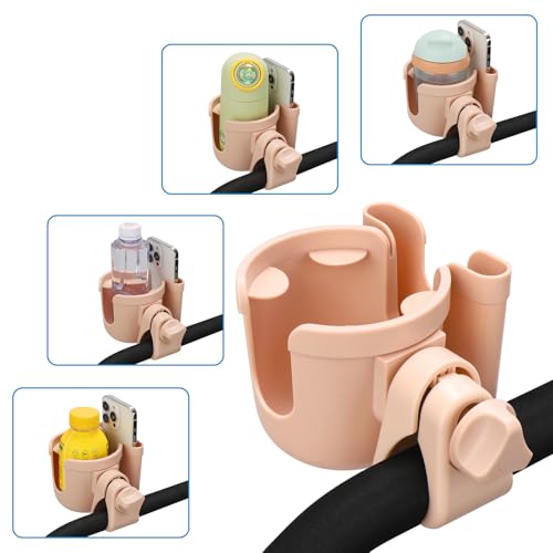 Accmor Stroller Cup Holder with Phone Holder, Bike Cup Holder, Universal Cup Holder for Uppababy Nuna Doona Strollers, 2-in-1 Cup Holder for Walker, Wheelchair, Scooter - color: All Pink & All Pink