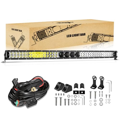 Auxbeam 42 Inch 360W LED Light Bar, 5D Pro Series Dual Row Spot Flood Combo Off Road Lights, 44000LM Driving Off Road Lights with 10FT Wiring Harness Kit for Jeep SUV UTV ATV Pickup Truck - size: 42" 360W