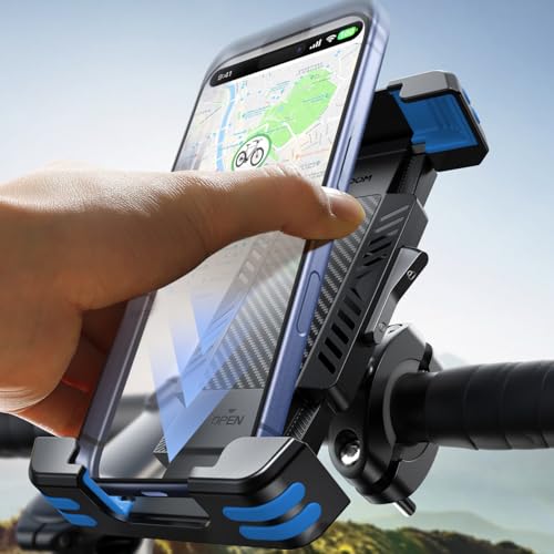 JOYROOM Bike Phone Holder [Hidden Tracker Storage] Phone Holder for Bike [1S Auto Lock] Motorcycle Phone Mount for Bike Bicycle Ebike Accessories Handlebar Phone Mount for All 5.8‘’-7.2" Phones, Blue - color: Blue