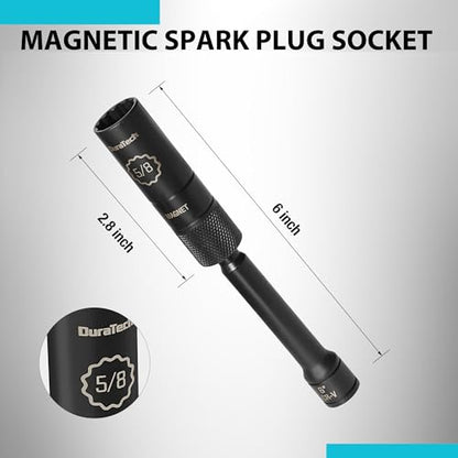 DURATECH 5/8" Swivel Magnetic Spark Plug Socket, 1MM Thin Wall Spark Plugs Socket with 12-Point, Enhanced Magnetic Head & Manganese Phosphate Coating, 3/8" Drive x 6" Total Length, Cr-V Steel Made - size: 5/8" x 3/8" x 6"