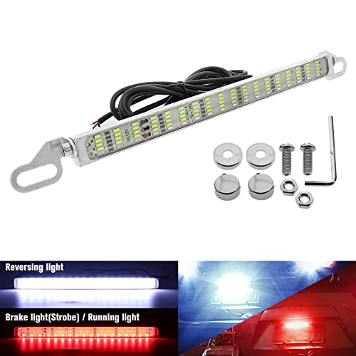 Double Colors LED License Plate Light 90 SMD Chips 2-in-1 Fuction Brake Light Reversing Light for Car SUV Truck,Motorcycle,Waterproof,DC12V.1-Pack.(White + Red - Flash)