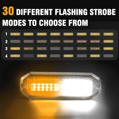 WINECO 8PCS LED Strobe Lights 12V Sync Feature Amber White 12LED Emergency Hazard Warning Lights with Strobe Controller for Trucks Vehicles ATV RV Cars Van - color: AMBER/WHITE