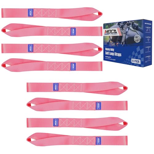 MOCA 8-Pack Soft Loop Tie Down Straps 12000 Lbs Breaking Strength 1.6 x 17 inches, Heavy Duty Tie Down Loops for Secure Trailering of Kayak, Motorcycles, ATV, UTV (8 Pieces, Pink) - color: Pink, size: 8-PACK