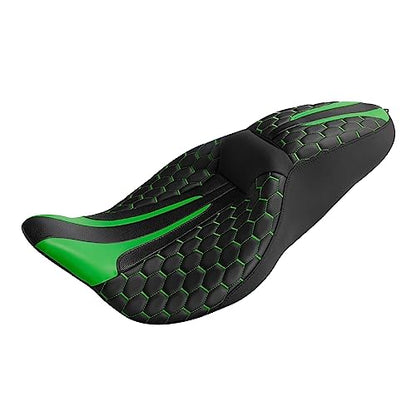 C.C. RIDER Octogon Leather 2-up Motorcycle Seat Driver & Passenger Touring Seat fit for Harley Electra Glide Classic Street Glide Road Glide 2009-2023, Green - color: Black Green Seat