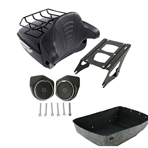 SLMOTO King Tour Trunk Backrest, Trunk with Speakers Around Backrest Detachables Two-Up Tour Trunk Mounting Rack Fit for Harley Touring Road King Street Glide Road Glide CVO Models 2014-2025 - color: AStyle #10