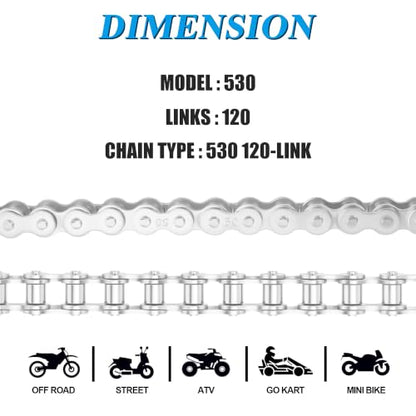 530 X-Ring 120 Links Drive Chain Universal Kit for 50/70/90/110/125/196/212cc Engines Fits SSR TaoTao Coolster Baja ATVs Mini Bikes Dirt Bikes Go-Karts and Includes Chain Breaker Tool