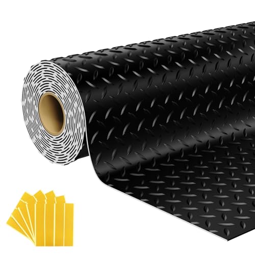 7.5x20 FT Garage Floor Mat, 2.8mm Thickened Flooring Roll Under Car Mat with 20Pcs Tapes, Diamond Plate, Non-Slip Floor Protector Mat for Trailer, Garage, Warehouse, Gyms, Trailer, Black - color: Black, size: 7.5x20 FT