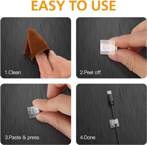 110Pcs Cable Clips with Adhesive Tapes, Wire Holder Organizer Cord Management for Car, Office and Home by AGPTEK - Clear