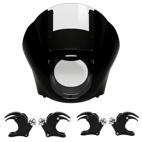 SLMOTO Quarter Head Fairing Windshield w/49mm Fork Clamp Fit for Harley Sportster XL1200X 2016-2021 Dyna Low Rider Street Bob Wide Glide Fat Bob 2006-2016 V-Rod 2002-2010 - color: Clear Windshield + Black 49mm Clamps