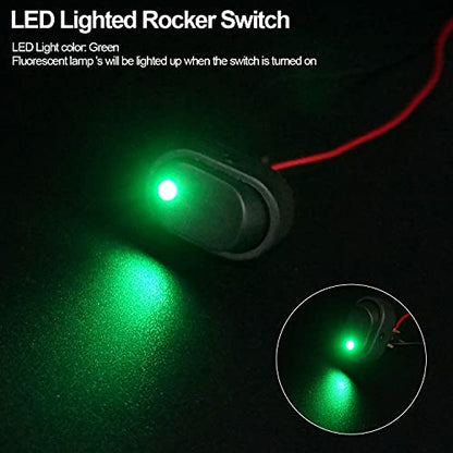 Twidec/5Pcs LED Lighted Rocker Switch Toggle 12V 30A SPST 3 Pin On-Off Green Round Dot Switch for Car Boat Marine ASW-20D-G - color: Green LED-Oval Shaped