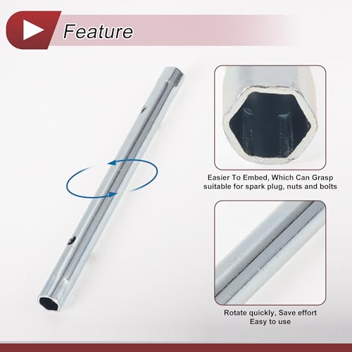 1 Pcs Spark Plug Socket Wrench Durable Spanner Socket Remover 185x15mm Silver Tone High Carbon Steel Hexagon 10mm,11mm for Car Motorcycle Lawn Mower