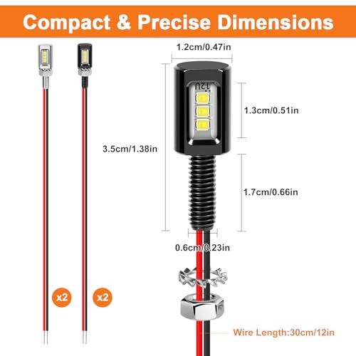 4PCS License Plate Light Bolt Kit, 3-LED Screw Bolt Lamp with 30cm Wires, 2 Black + 2 Silver Shell, Universal Tag Light for Car Truck Motorcycle ATV Trailer