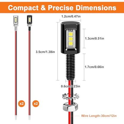 4PCS License Plate Light Bolt Kit, 3-LED Screw Bolt Lamp with 30cm Wires, 2 Black + 2 Silver Shell, Universal Tag Light for Car Truck Motorcycle ATV Trailer