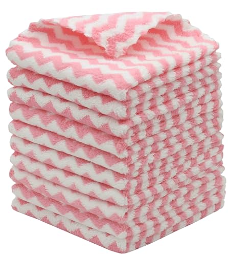 Microfiber Cleaning Cloth, 10 Pack Microfiber Rags,12inx12in, Pink | Lint Free Dish Cleaning Cloths, Fast Drying Dish Rags For Cleaning, Absorbent Washcloths - color: Pink