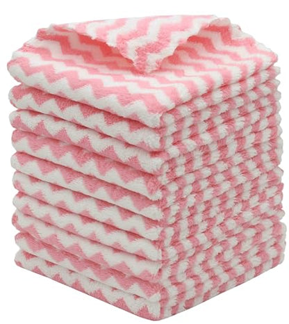 Microfiber Cleaning Cloth, 10 Pack Microfiber Rags,12inx12in, Pink | Lint Free Dish Cleaning Cloths, Fast Drying Dish Rags For Cleaning, Absorbent Washcloths - color: Pink